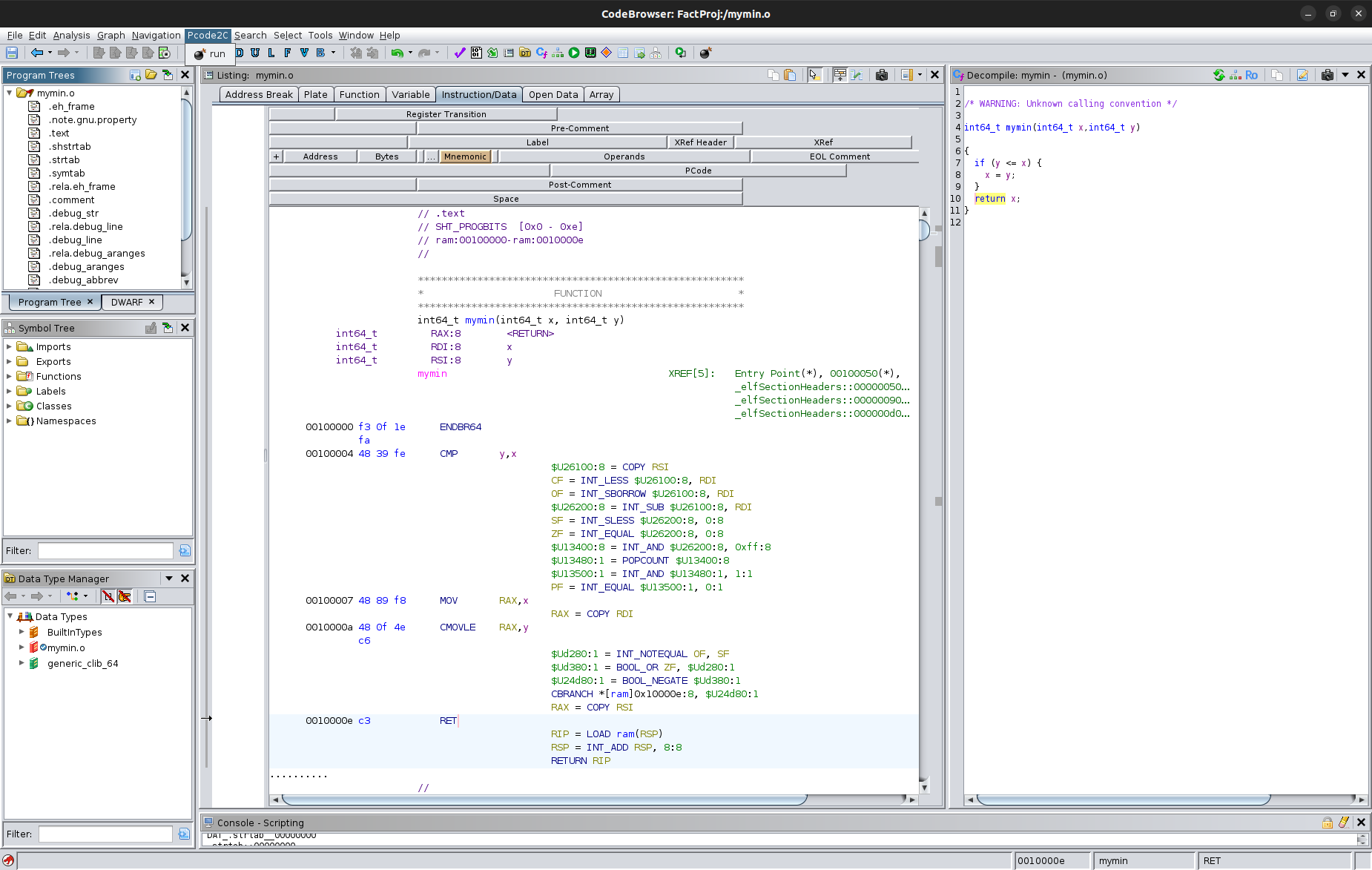 Showing the pcode2c plugin